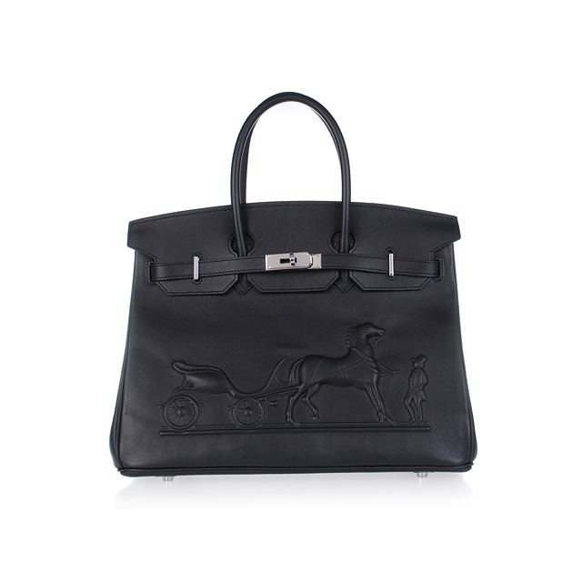 H35 Hermes Birkin 35CM con logo in rilievo borsetta nera H35